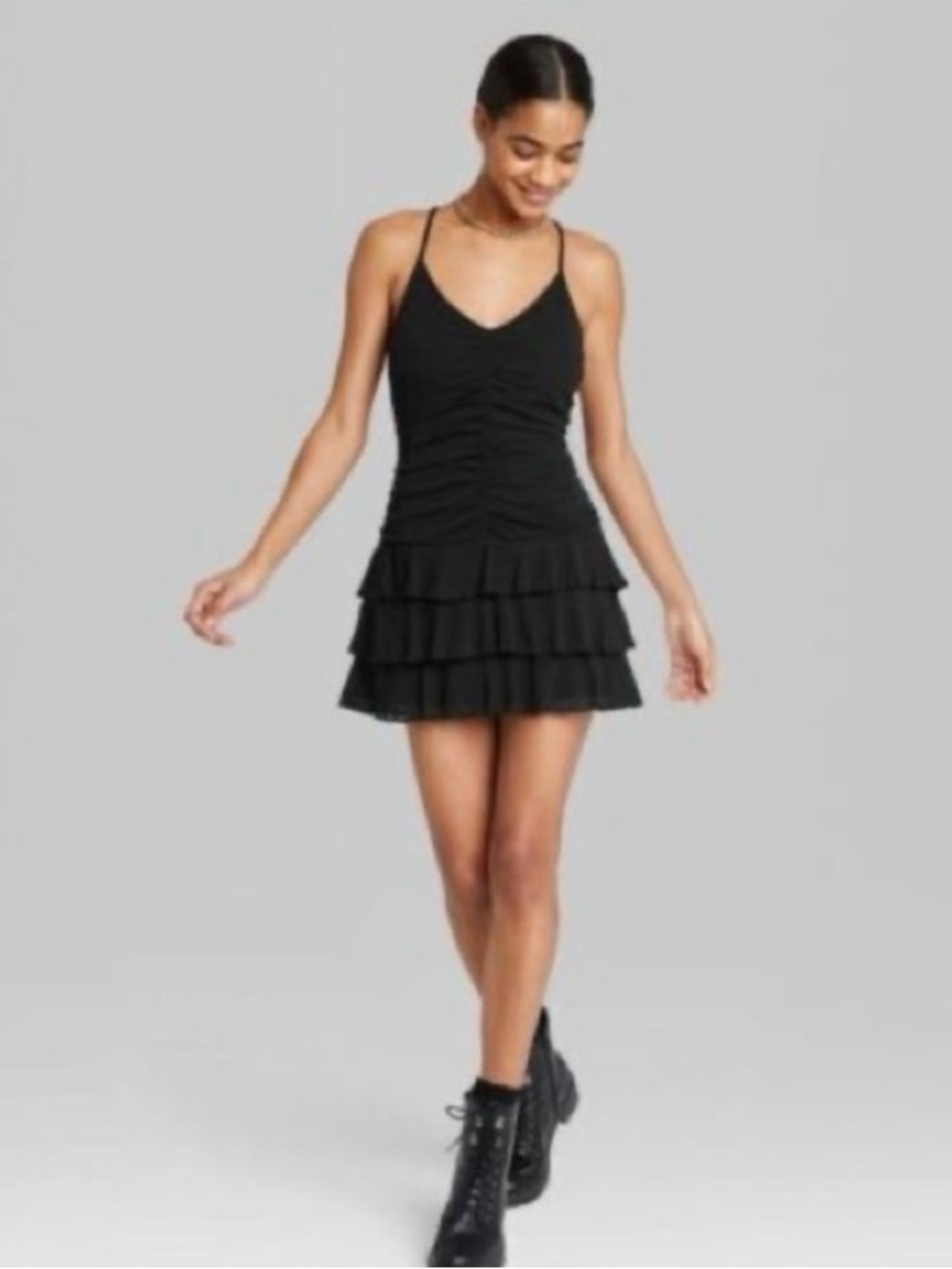Wild Fable Black Ruched Ruffle Mini Dress Size XS NWT Party Going Out